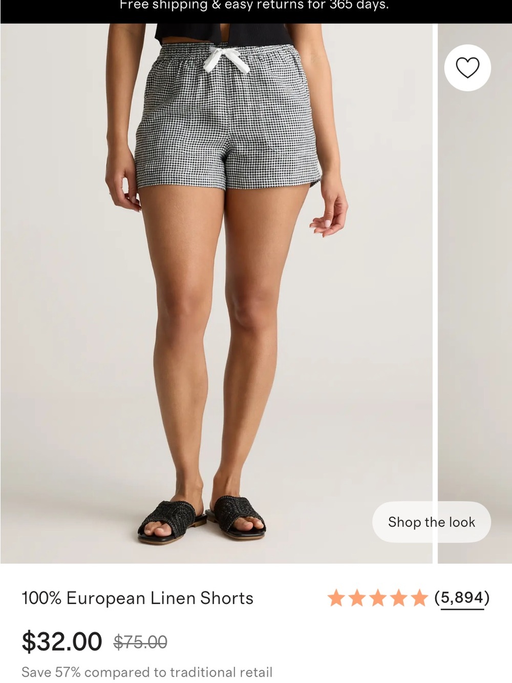 NWT Quince Black and White Gingham shorts